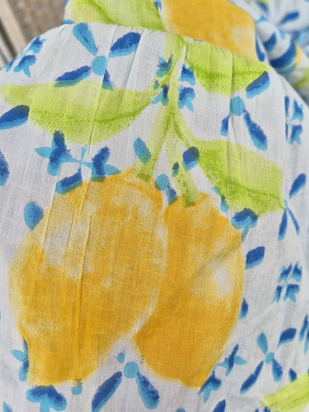 🍋Lemon Tile Print Maxi Dress w/ Beaded Accents-Blue & Yellow - Picture 8 of 10